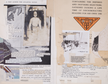 Load image into Gallery viewer, A collage made up of newspaper clippings, ephemera, and a photograph