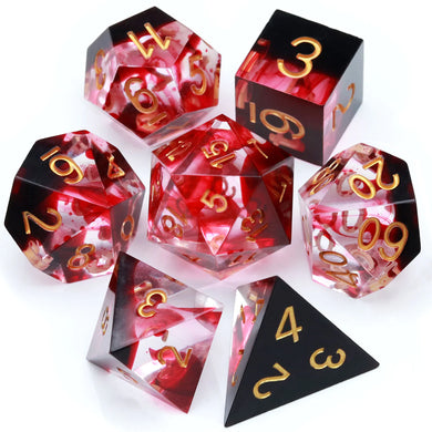 view of bloody, clotted looking dice